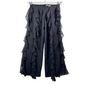 AS HRO wide leg chiffon ruffle boho festival pants black 90s cocktail sz L
